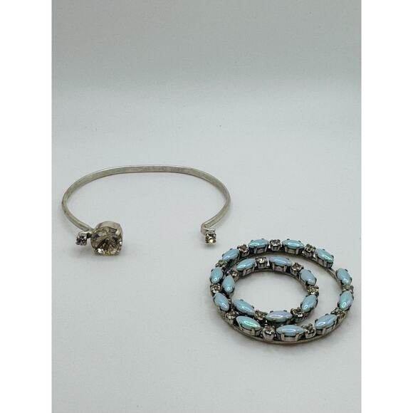 RARE Vintage Spiral Convertible Bangle Bracelet with Iridescent Stones & Crystal - Picture 2 of 2